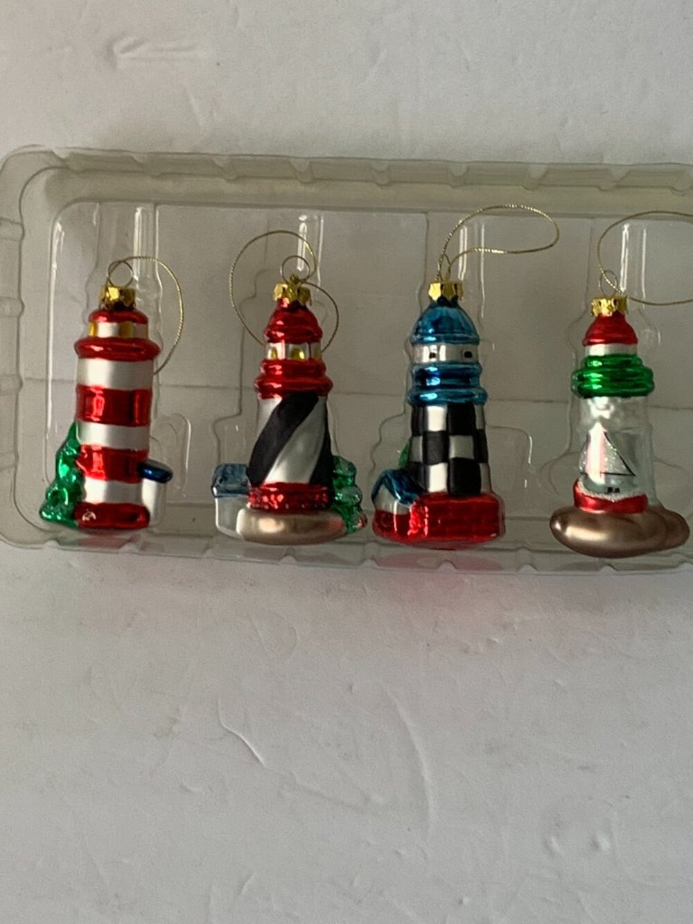 VINTAGE KURT ADLER MERCURY HAND PAINTED GLASS BLOWN LIGHTHOUSES SET OF 4
